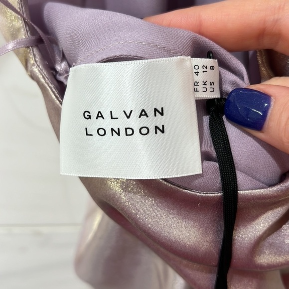 Galvan London | NWT Metallic 100% Silk Moonlight Sienna Dress in Lilac Gold - Picture 10 of 12